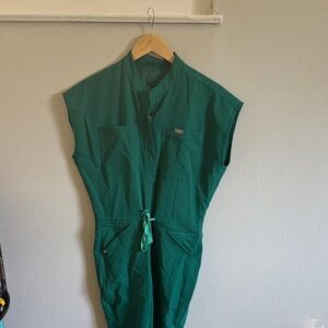 Figs Hunter Green Womens Scrub Jumpsuit Skinny Leg